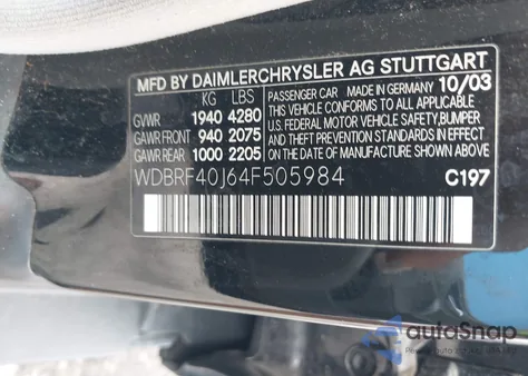 2004 Mercedes-Benz C 230 Kompressor Sport/Sport from USA, damaged, VIN WDBRF40J64F505984